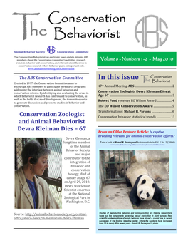 Conservation Behaviorist Volume 8 Nos 1 and 2