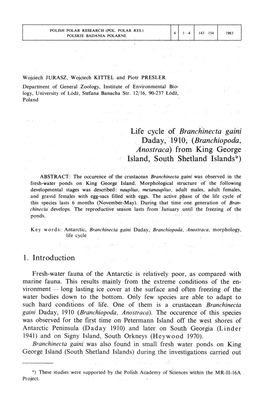 Life Cycle of Branchinecta Gaini Daday, 1910, (Branchiopoda, Anostraca) from King George Island, South Shetland Islands*)