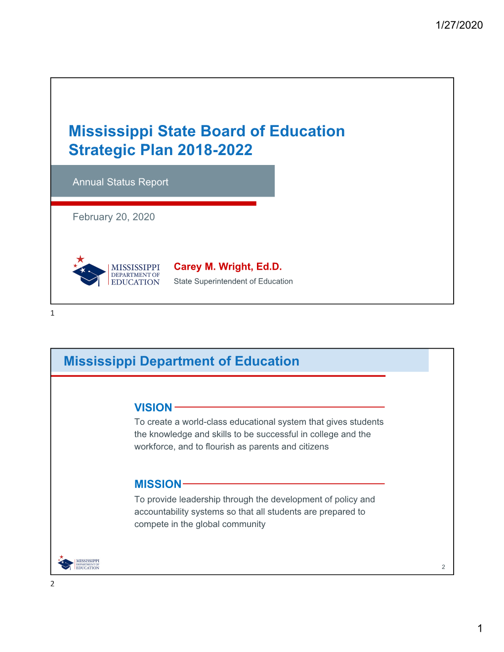 Mississippi State Board of Education Strategic Plan 2018-2022