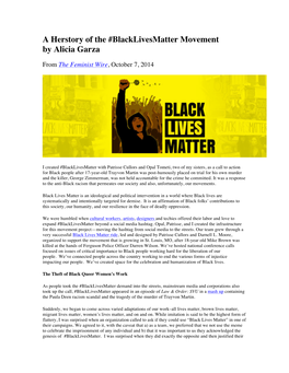 A Herstory of the #Blacklivesmatter Movement by Alicia Garza