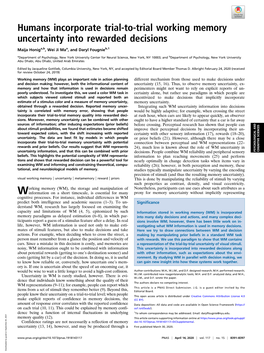 Humans Incorporate Trial-To-Trial Working Memory Uncertainty Into Rewarded Decisions