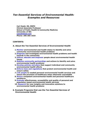 Ten Essential Services of Environmental Health: Examples and Resources