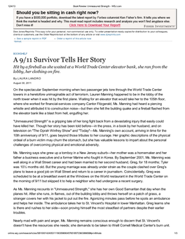 A 9/11 Survivor Tells Her Story Hit by a Fireball As She Waited at a World Trade Center Elevator Bank, She Ran from the Lobby, Her Clothing on Fire