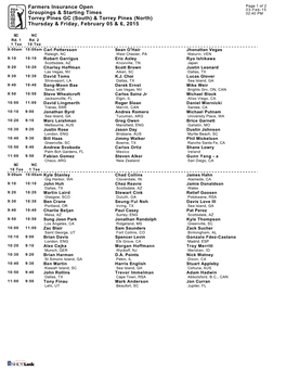 Farmers Insurance Open Groupings & Starting Times