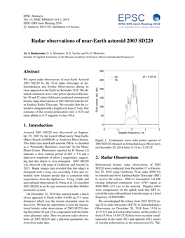 Radar Observations of Near-Earth Asteroid 2003 SD220