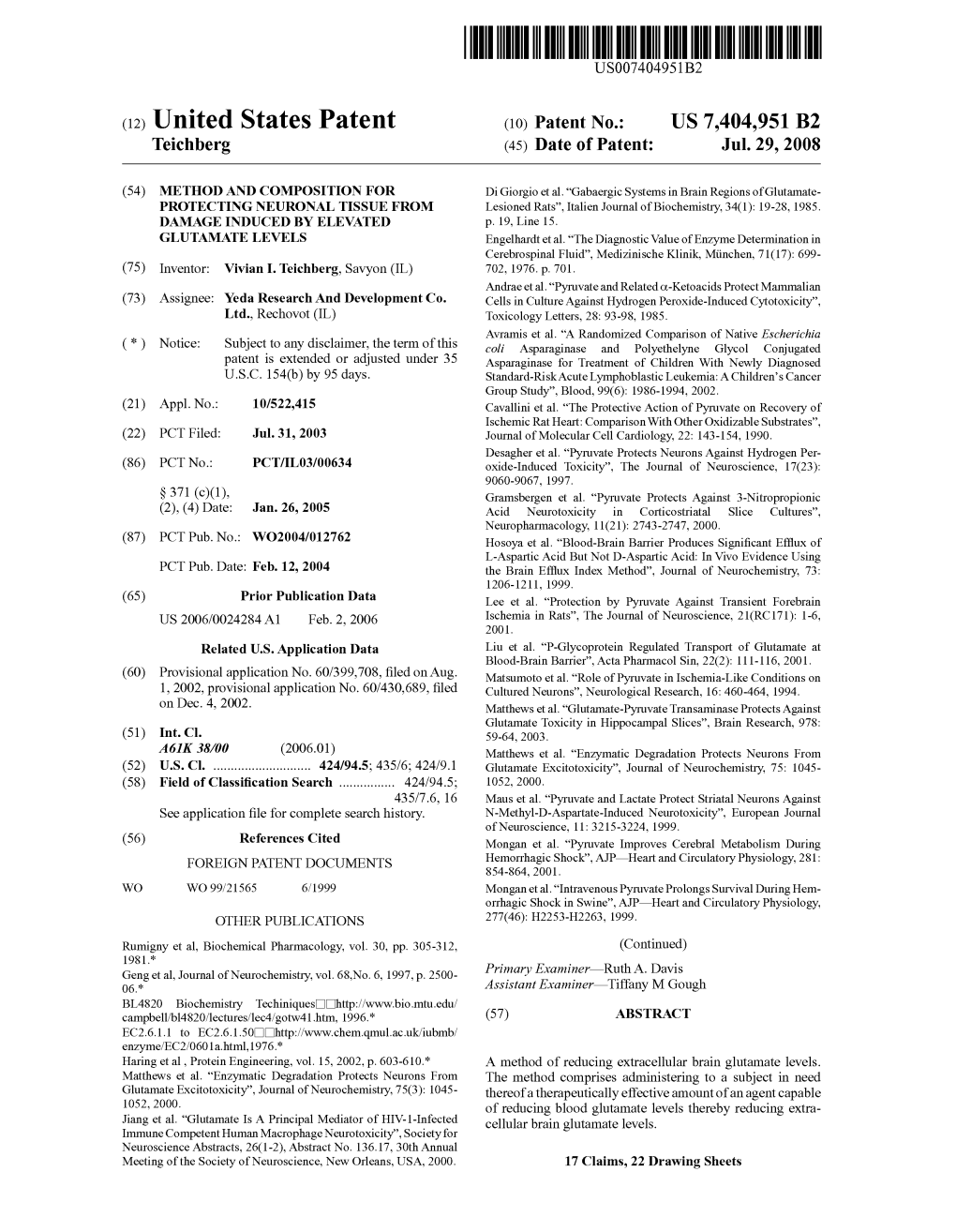 (12) United States Patent (10) Patent No.: US 7.404,951 B2 Teichberg (45) Date of Patent: Jul