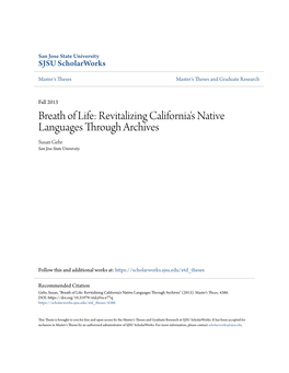 Revitalizing California's Native Languages Through Archives Susan Gehr San Jose State University