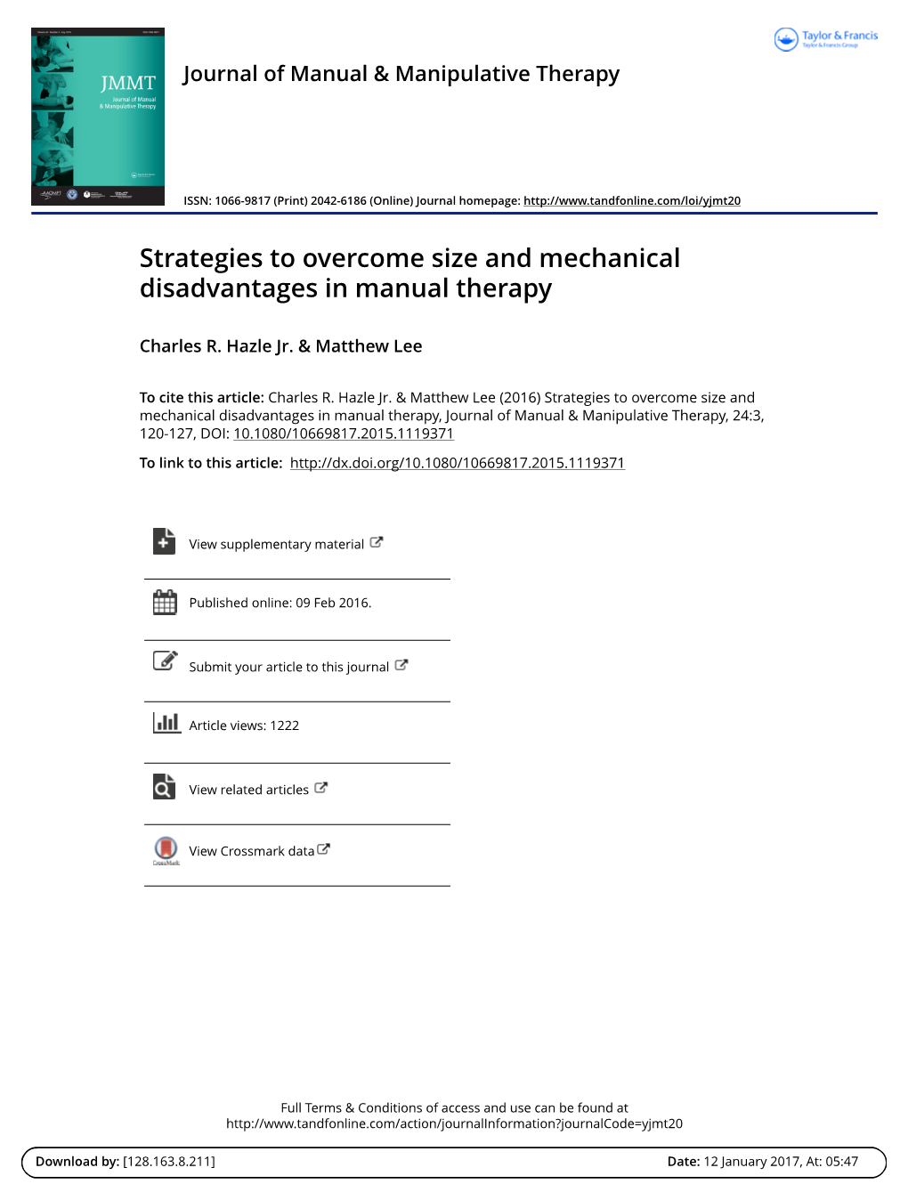 Strategies to Overcome Size and Mechanical Disadvantages in Manual Therapy