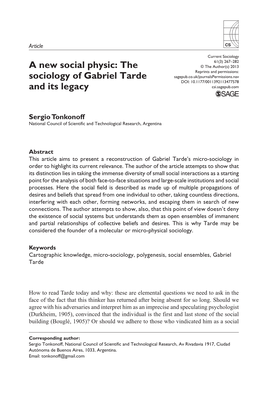 The Sociology of Gabriel Tarde and Its Legacy