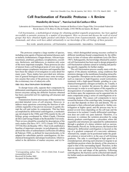 Cell Fractionation of Parasitic Protozoa – a Review