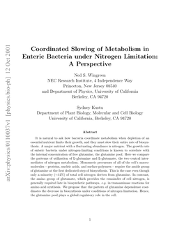 Coordinated Slowing of Metabolism in Enteric Bacteria Under Nitrogen