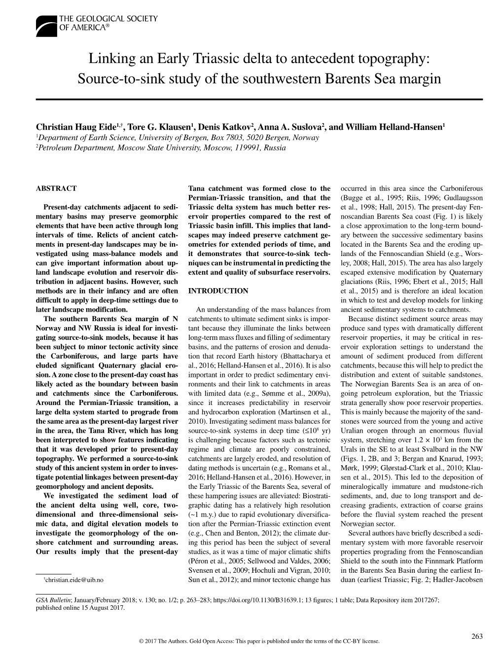 Linking an Early Triassic Delta to Antecedent Topography: Source-To-Sink Study of the Southwestern Barents Sea Margin