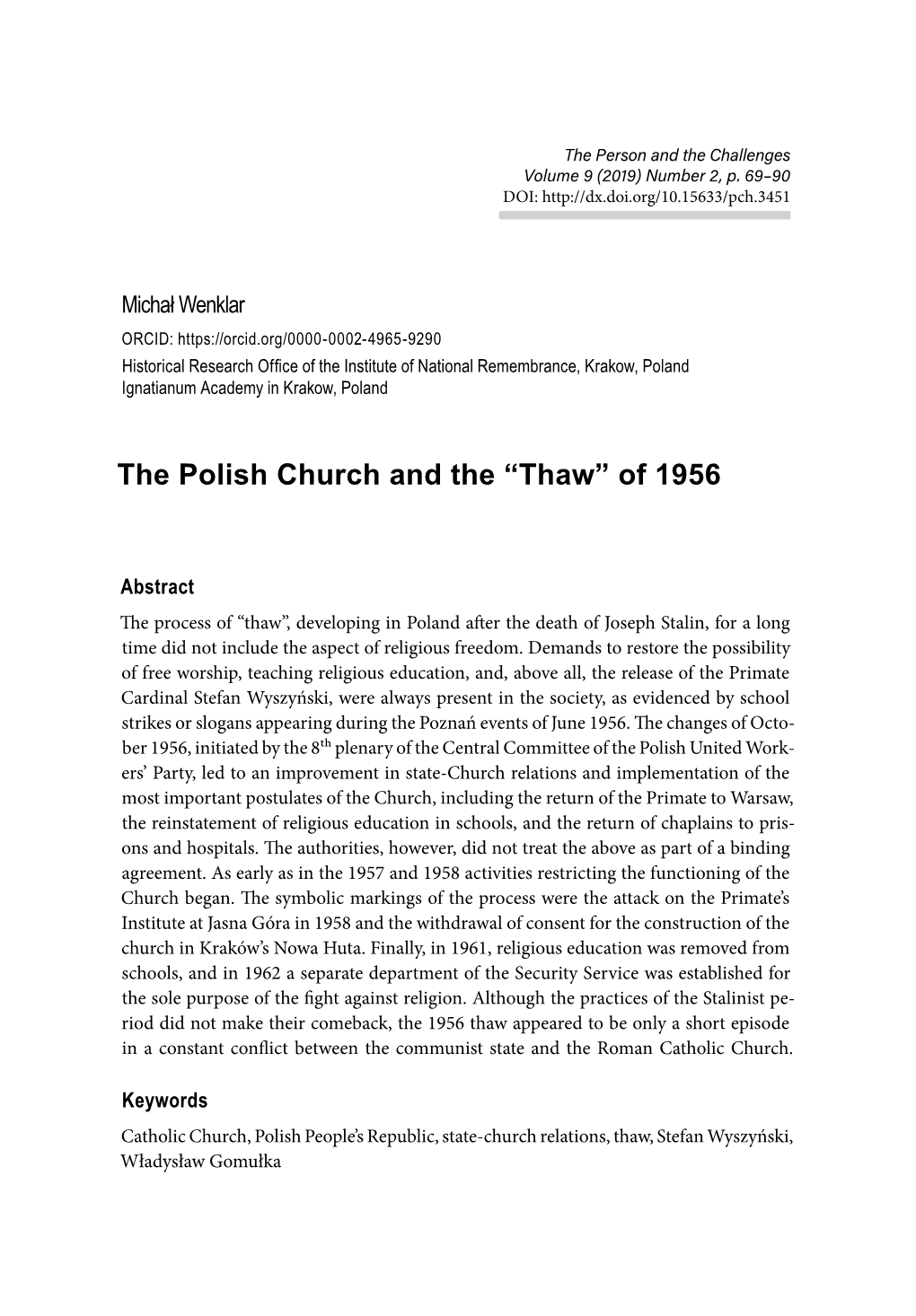 The Polish Church and the “Thaw” of 1956
