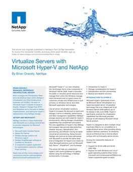 Virtualize Servers with Microsoft Hyper-V and Netapp by Brian Gracely, Netapp