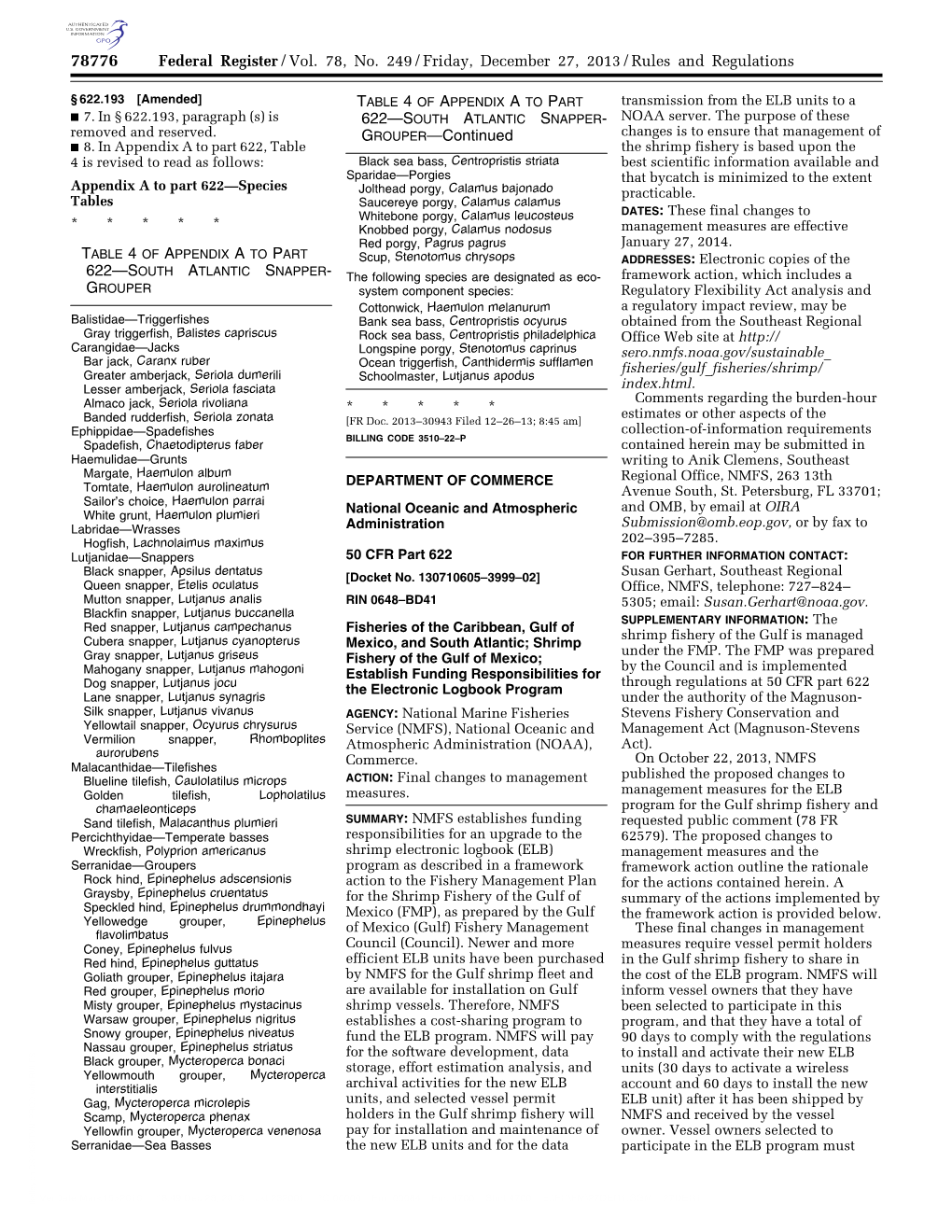 Shrimp Fishery of the Gulf Is Managed Cubera Snapper, Lutjanus Cyanopterus Mexico, and South Atlantic; Shrimp Under the FMP