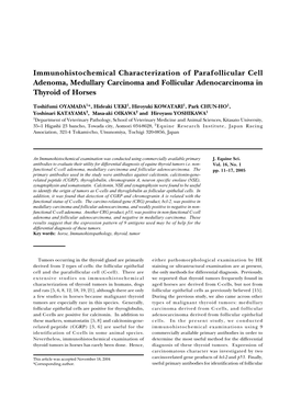 Immunohistochemical Characterization of Parafollicular Cell Adenoma, Medullary Carcinoma and Follicular Adenocarcinoma in Thyroid of Horses