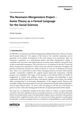 The Neumann-Morgenstern Project ‒ Game Theory As a Formal Language for the Social Sciences