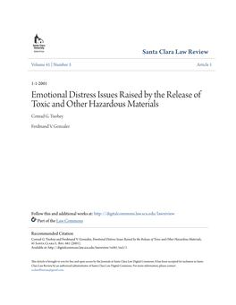 Emotional Distress Issues Raised by the Release of Toxic and Other Hazardous Materials Conrad G