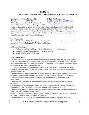 SED 386 Seminar in Current and Critical Issues in Special Education