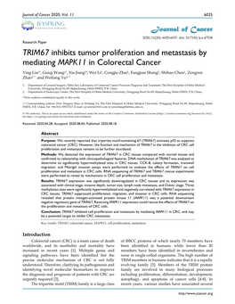 TRIM67 Inhibits Tumor Proliferation and Metastasis by Mediating
