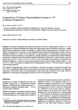 Composition of Urinary Coproporphyrin Isomers I —IV in Human Porphyrias1)