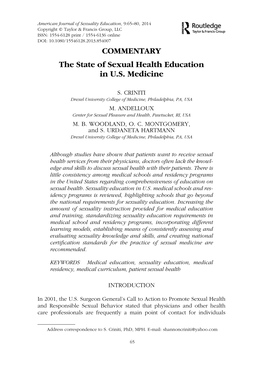 COMMENTARY the State of Sexual Health Education in U.S. Medicine