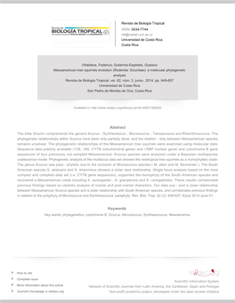 A Molecular Phylogenetic Analysis Revista De Biología Tropical, Vol