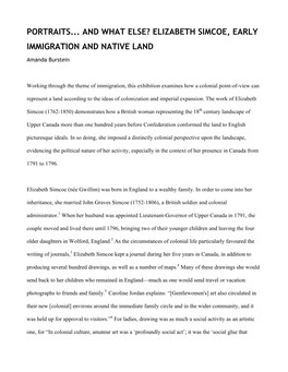 Elizabeth Simcoe, Early Immigration and Native Land