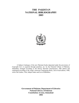 The Pakistan National Bibliography 2003