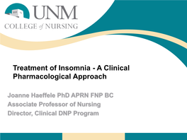 Treatment of Insomnia - a Clinical Pharmacological Approach