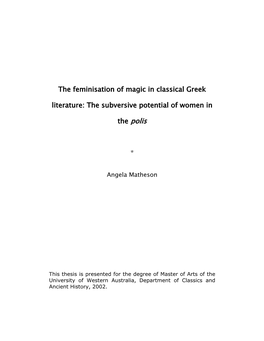 The Feminisation of Magic in Classical Greek Literature: the Subversive