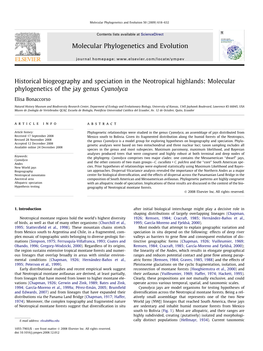 Molecular Phylogenetics of the Jay Genus Cyanolyca