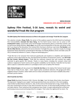 Sydney Film Festival, 5-16 June, Reveals Its Weird and Wonderful Freak Me out Program