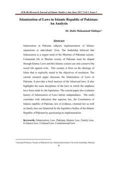 Islamization of Laws in Islamic Republic of Pakistan: an Analysis