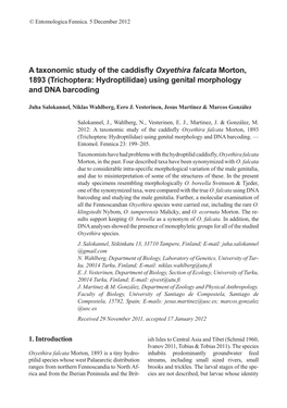 A Taxonomic Study of the Caddisfly Oxyethira Falcata Morton, 1893 (Trichoptera: Hydroptilidae) Using Genital Morphology and DNA Barcoding