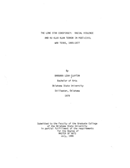 Racial Violence and Ku Klux Klan Terror in Post-Civil War Texas, 1865-1877