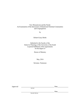 New Monasticism and the Parish: an Examination of the Intersection of Intentional Christian Communities and Congregations