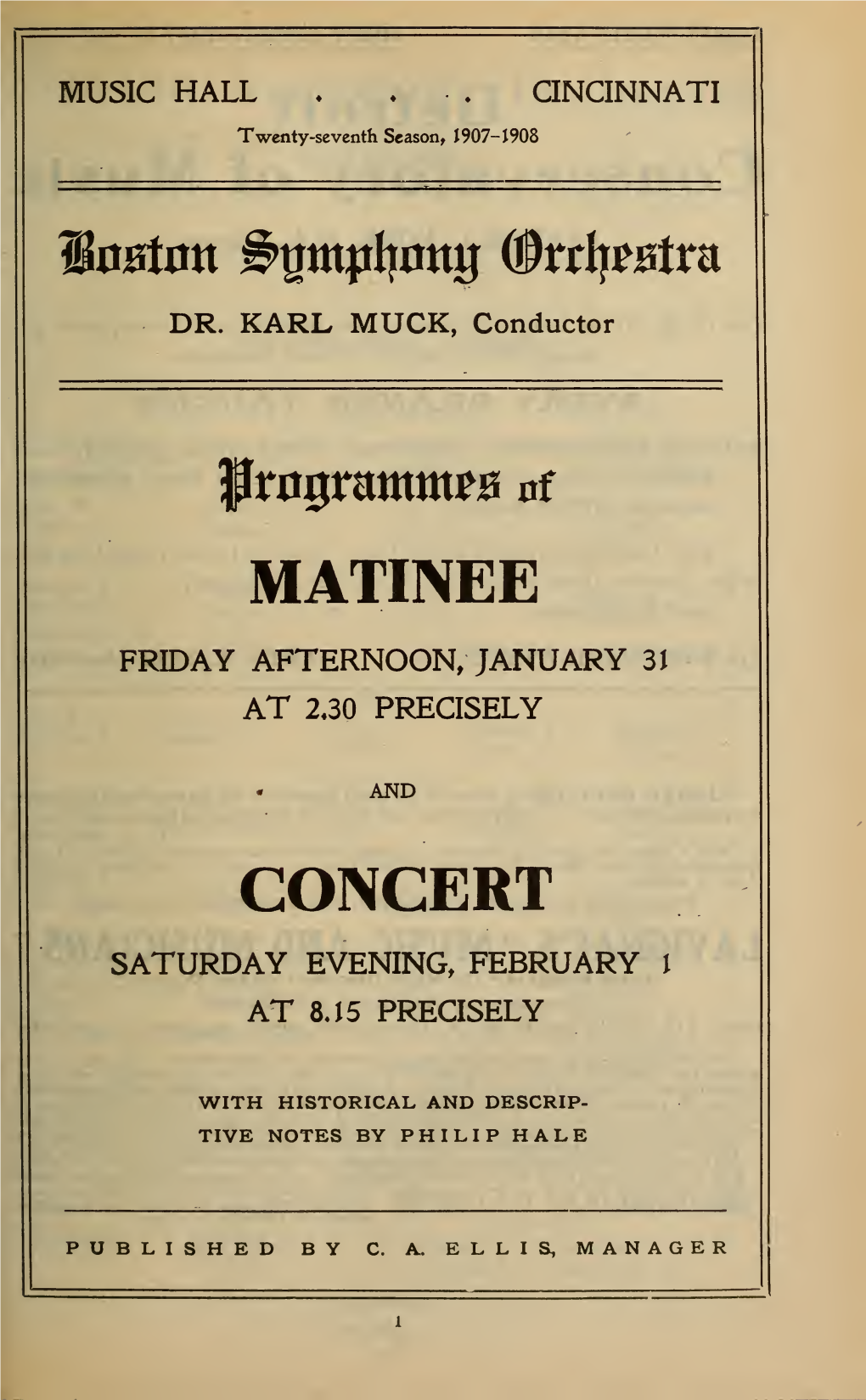 Boston Symphony Orchestra Concert Programs, Season 27,1907-1908, Trip