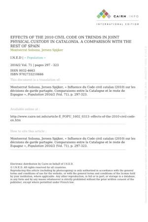 Effects of the 2010 Civil Code on Trends in Joint Physical Custody in Catalonia