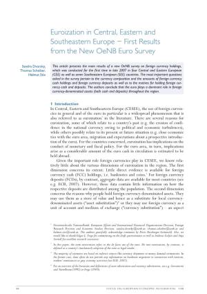 Euroization in Central, Eastern and Southeastern Europe – First Results from the New Oenb Euro Survey