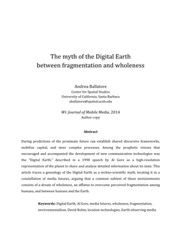 The Myth of the Digital Earth Between Fragmentation and Wholeness