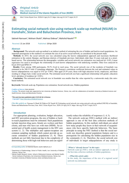 Estimating Social Network Size Using Network Scale-Up Method (NSUM) in Iranshahr, Sistan and Baluchestan Province, Iran