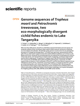 Genome Sequences of Tropheus Moorii and Petrochromis Trewavasae, Two Eco‑Morphologically Divergent Cichlid Fshes Endemic to Lake Tanganyika C