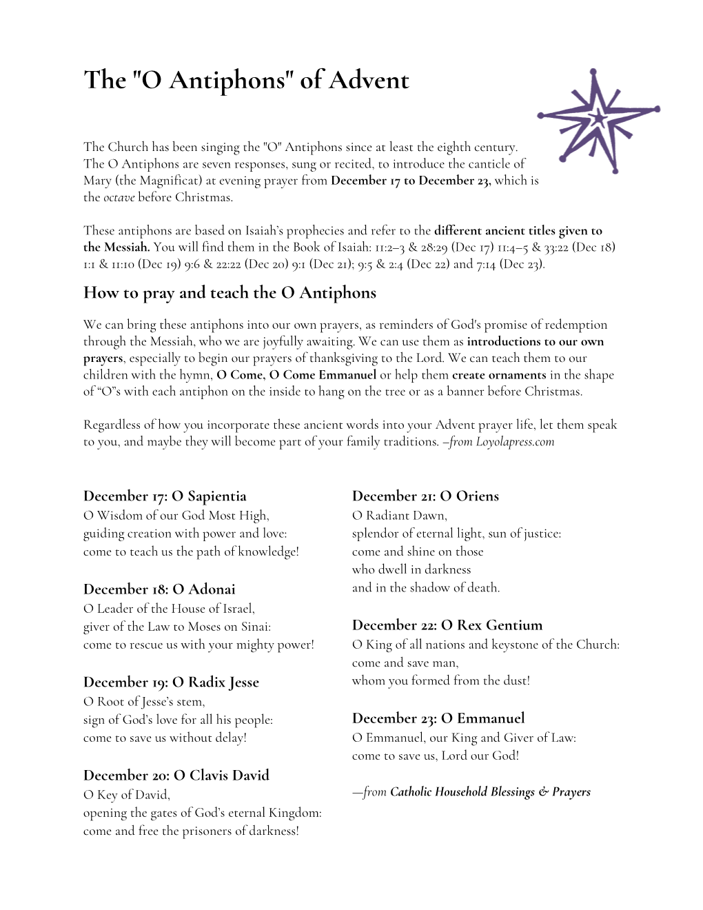 O Antiphons" of Advent