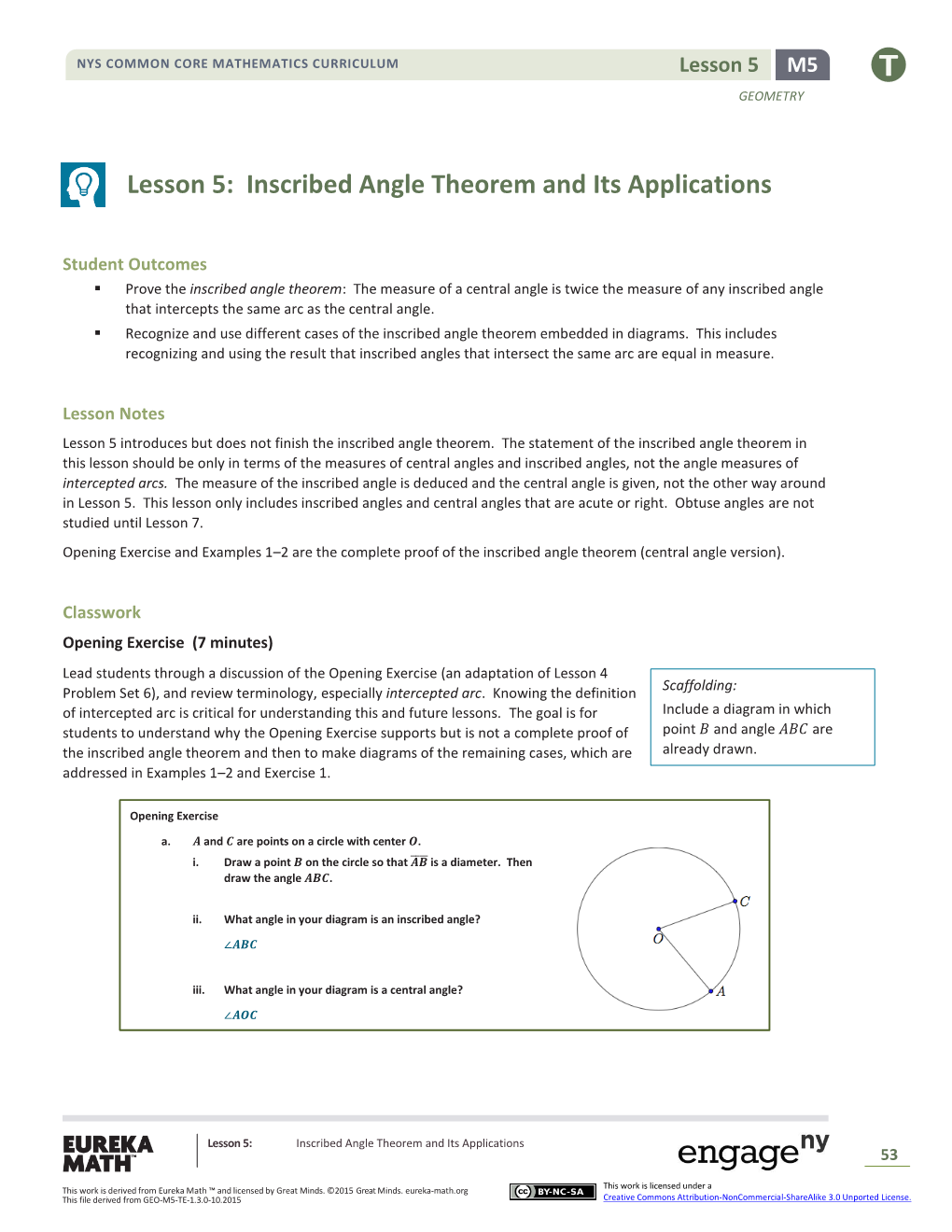 Lesson 5: Inscribed Angle Theorem and Its Applications