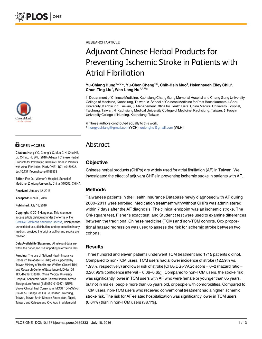 Adjuvant Chinese Herbal Products for Preventing Ischemic Stroke in Patients with Atrial Fibrillation