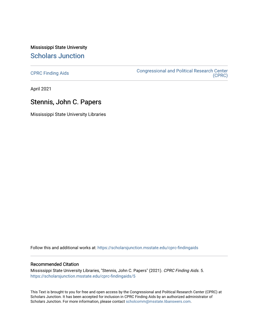 Stennis, John C. Papers