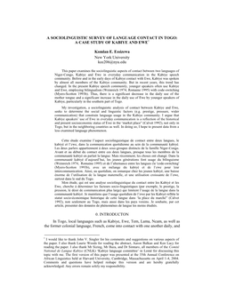 Sociolinguistic Survey of Language Contact in Togo: a Case Study of Kabiye and Ewe1