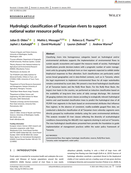 Hydrologic Classification of Tanzanian Rivers to Support National Water Resource Policy