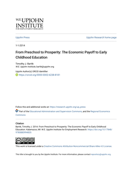 From Preschool to Prosperity: the Economic Payoff to Early Childhood Education